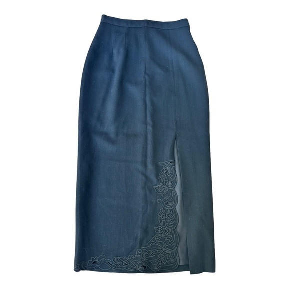 Reformation Dresses & Skirts - Reformation Black Maxi Straight Skirt Front Slit Embroidered Womens Size XS